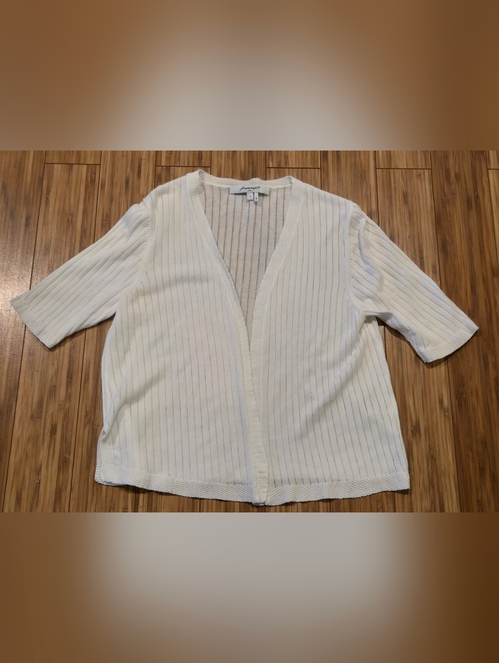 Foxcroft White Ribbed Open-Front Cardigan